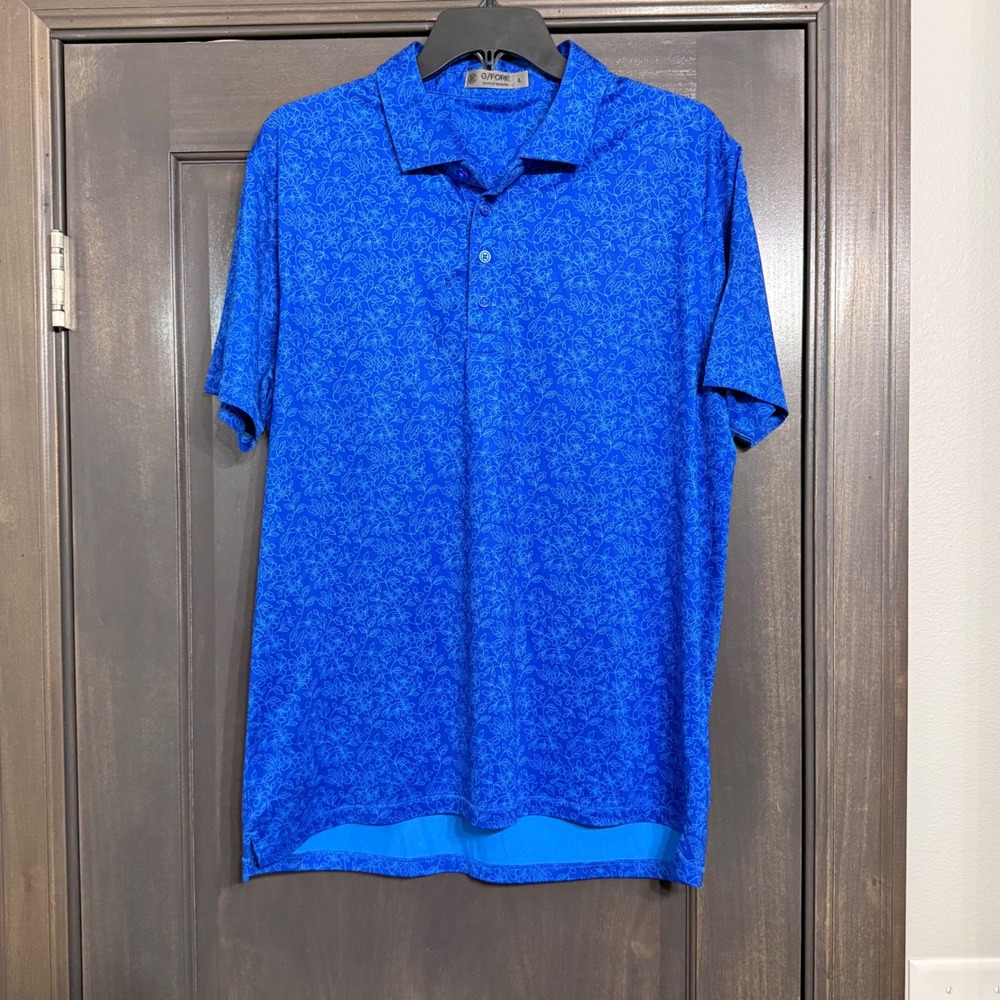 G/FORE Mens Floral Vine Performance Golf Polo Shirt Blue Large G4MS22K73